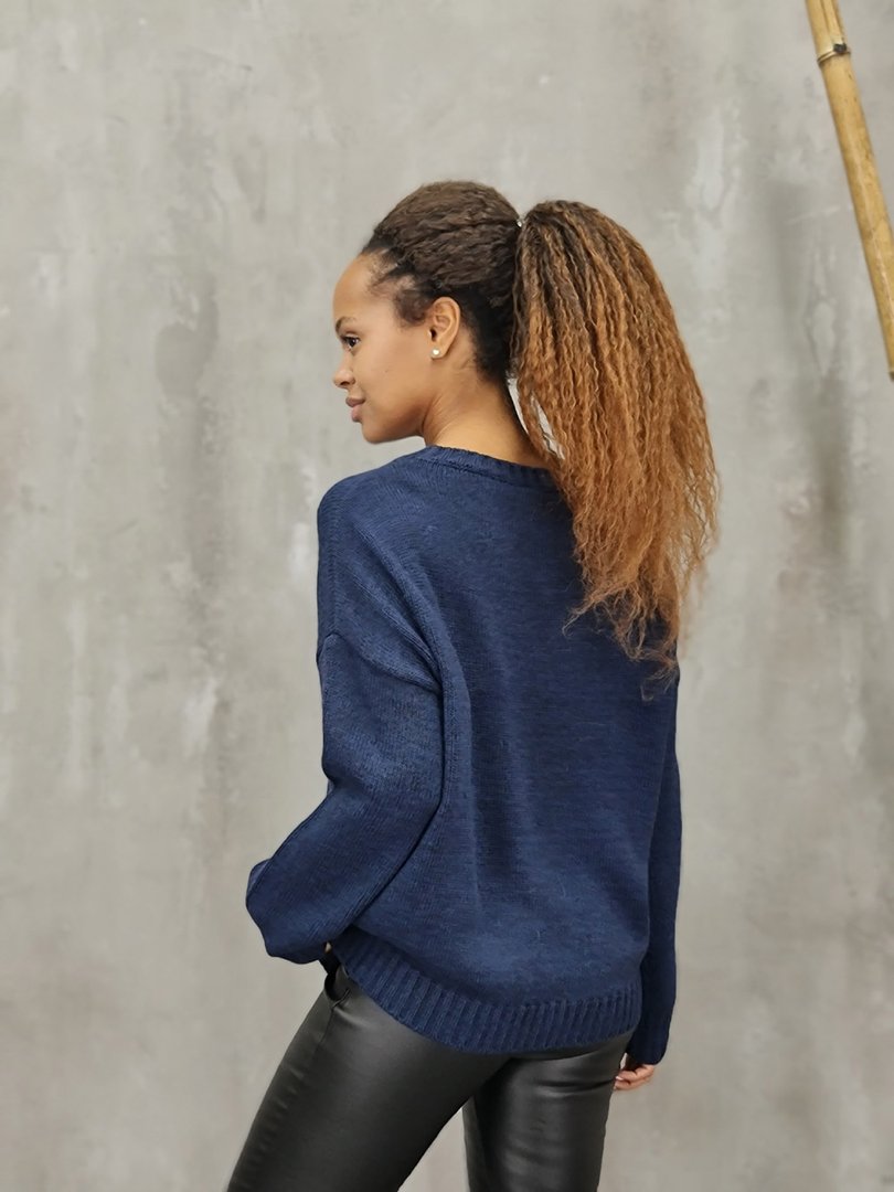 Джемпер Tensione in с принтом мишкой вязаный синий, фотография №3