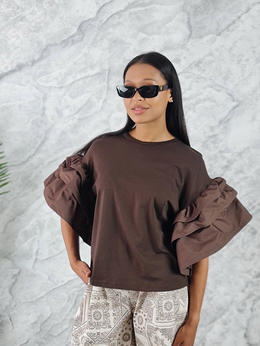 Футболка Souvenir с рукавами-воланами шоколад, фотография №1