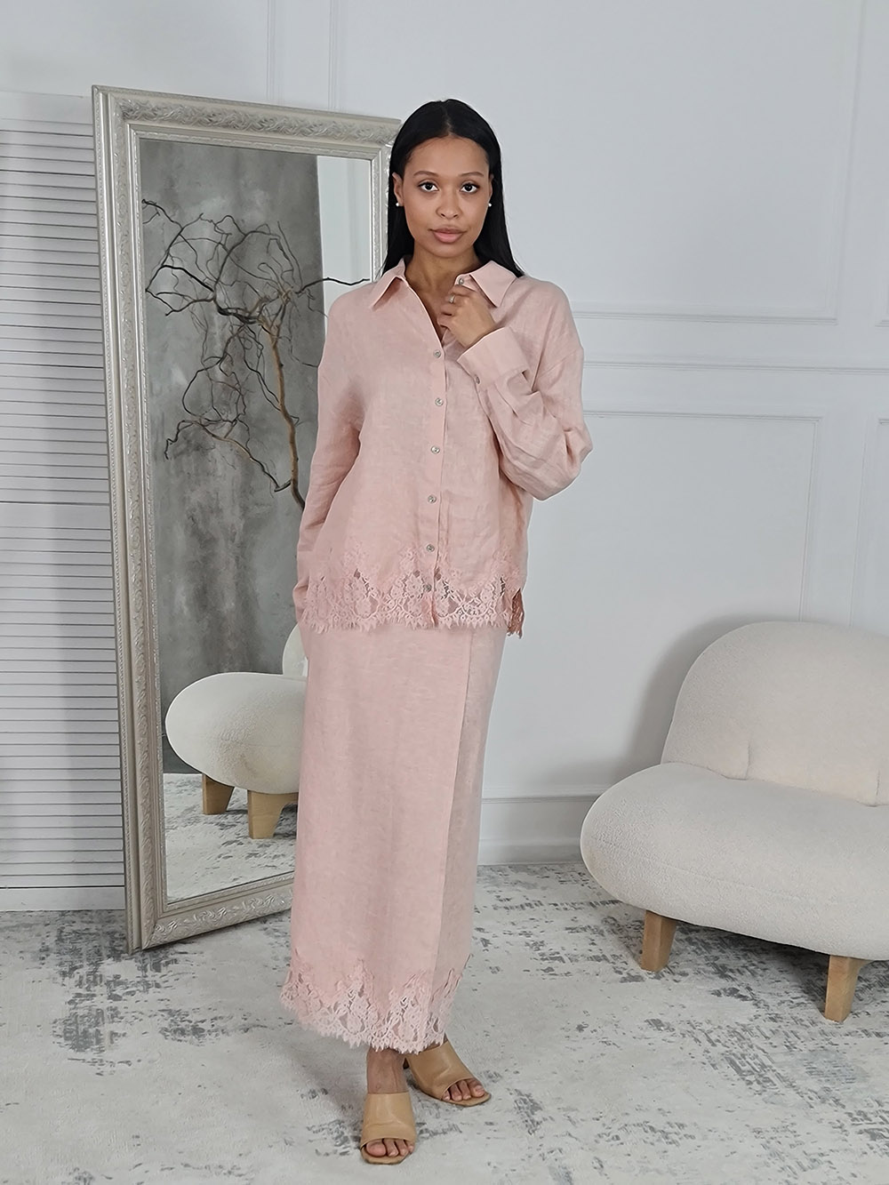 Рубашка Atelier Emi с кружевом пудра, фотография №1