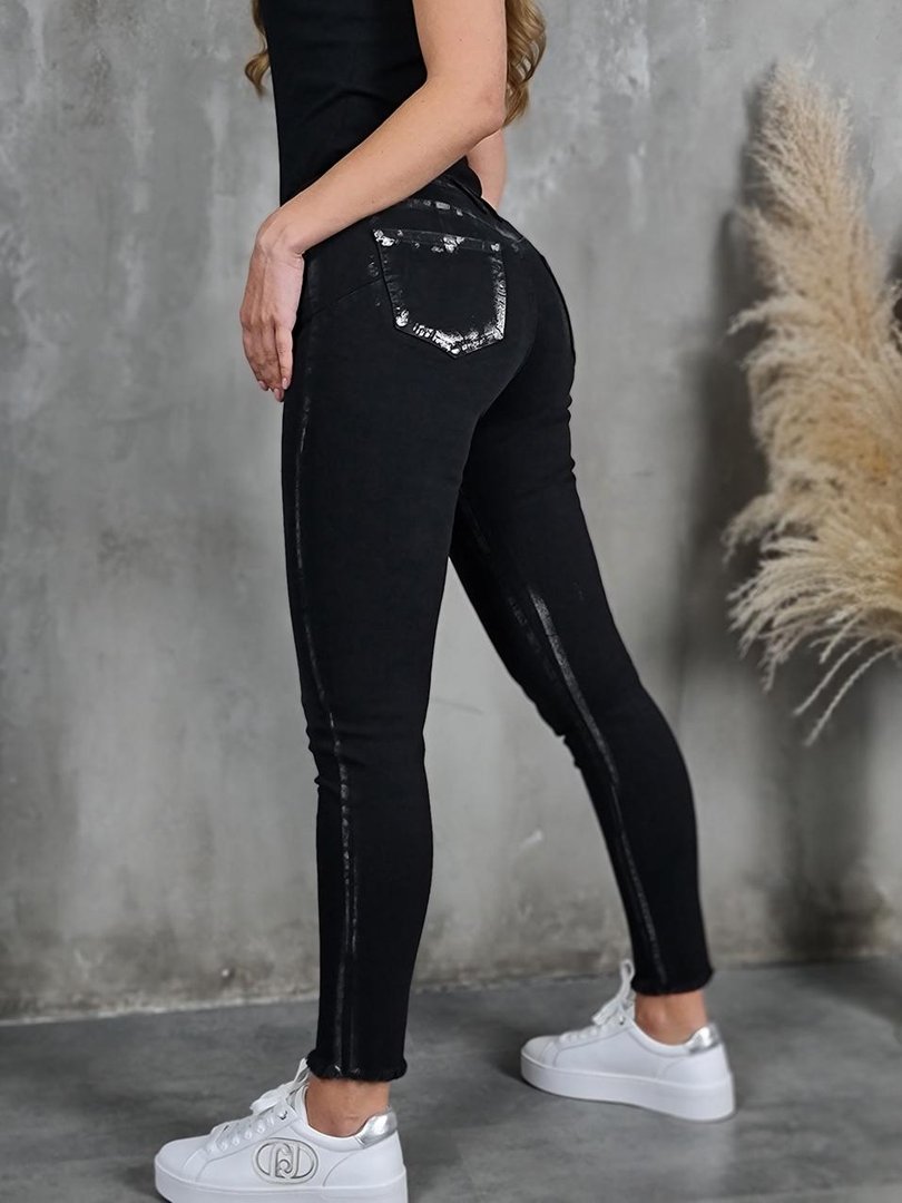 Джинсы Please skinny c серебристыми потёртостями чёрные, фотография №1