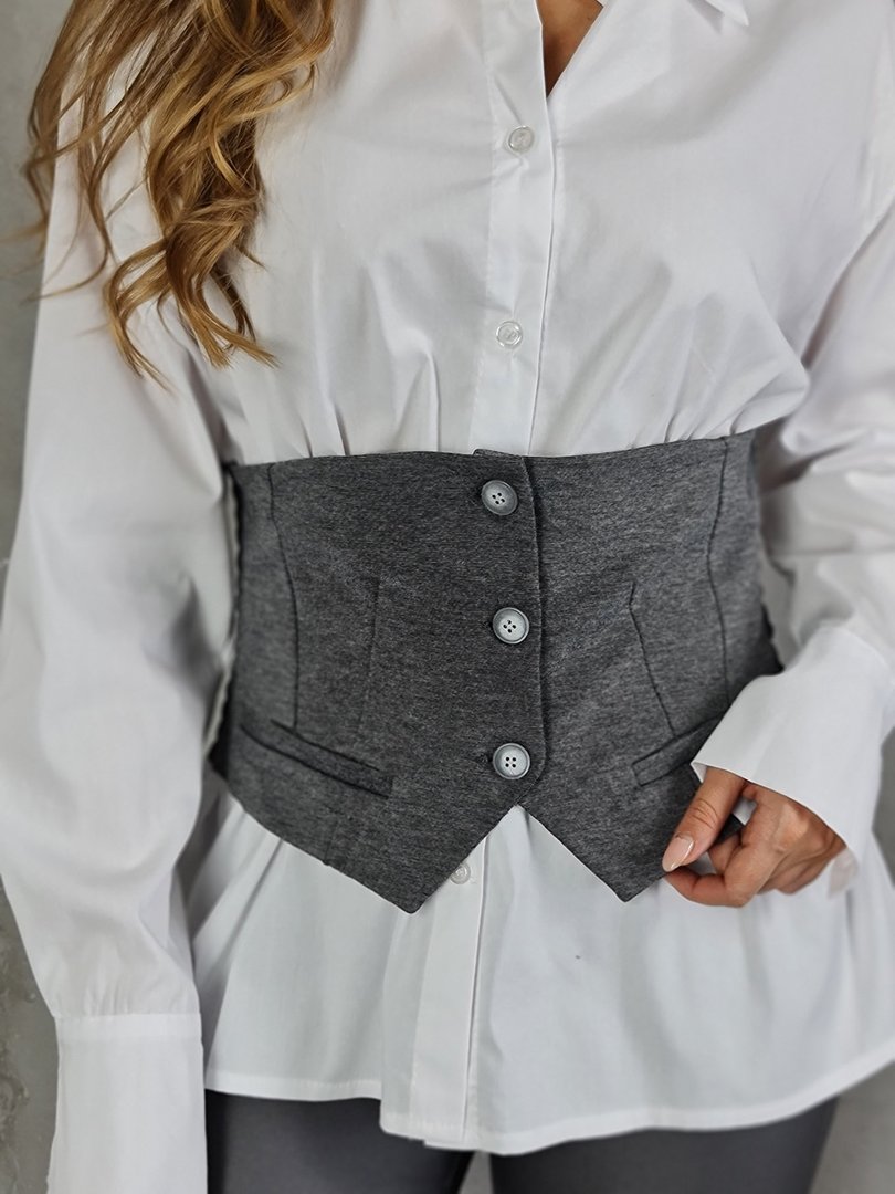 Рубашка MIHO'S классическая с корсетом серая/белая, фотография №5