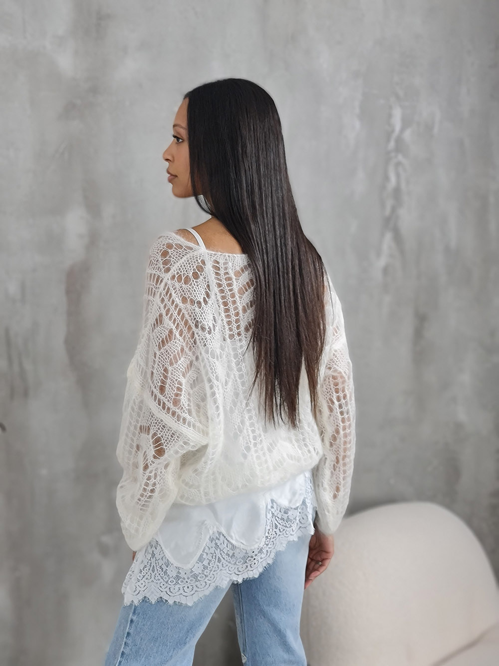 Джемпер Silk new v вырез мохер молочный, фотография №4