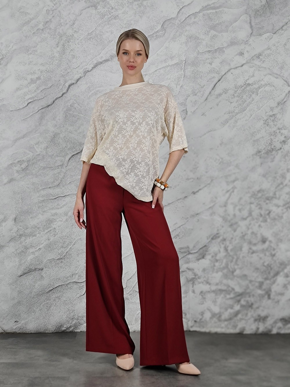 Брюки Imperial ткань холодок на резинке винные, фотография №2