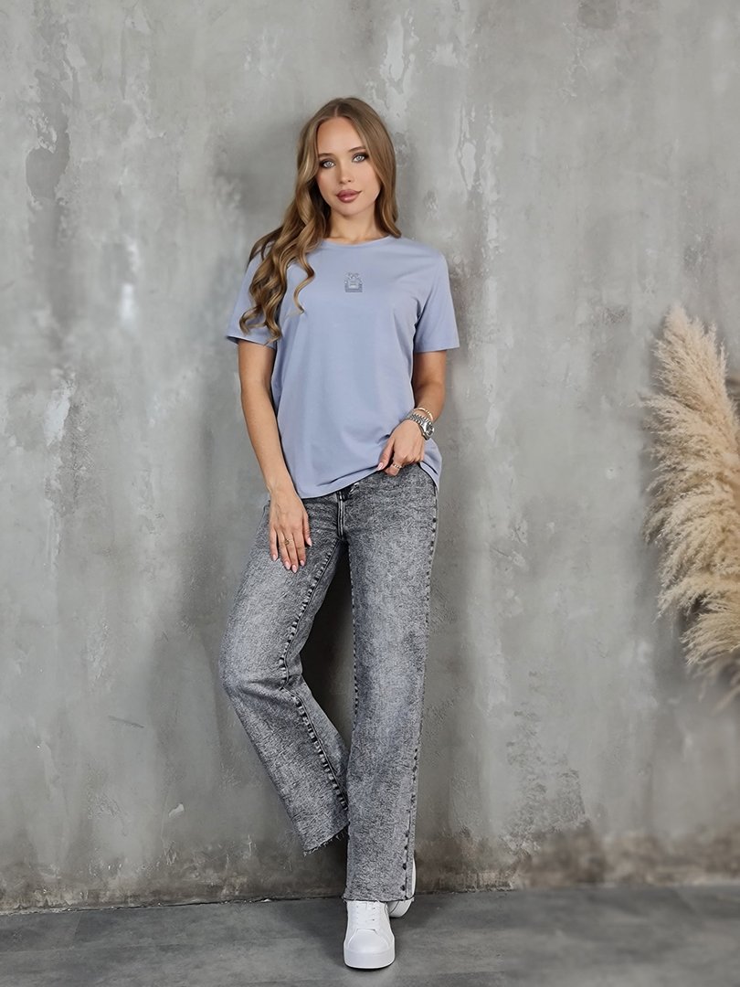 Футболка H&D с духами из стразиков голубая, фотография №2