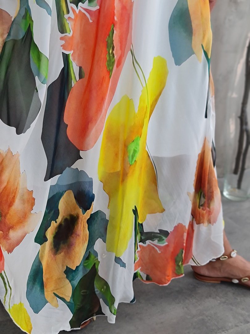 Платье Silk New с цветочным принтом белое, фотография №3