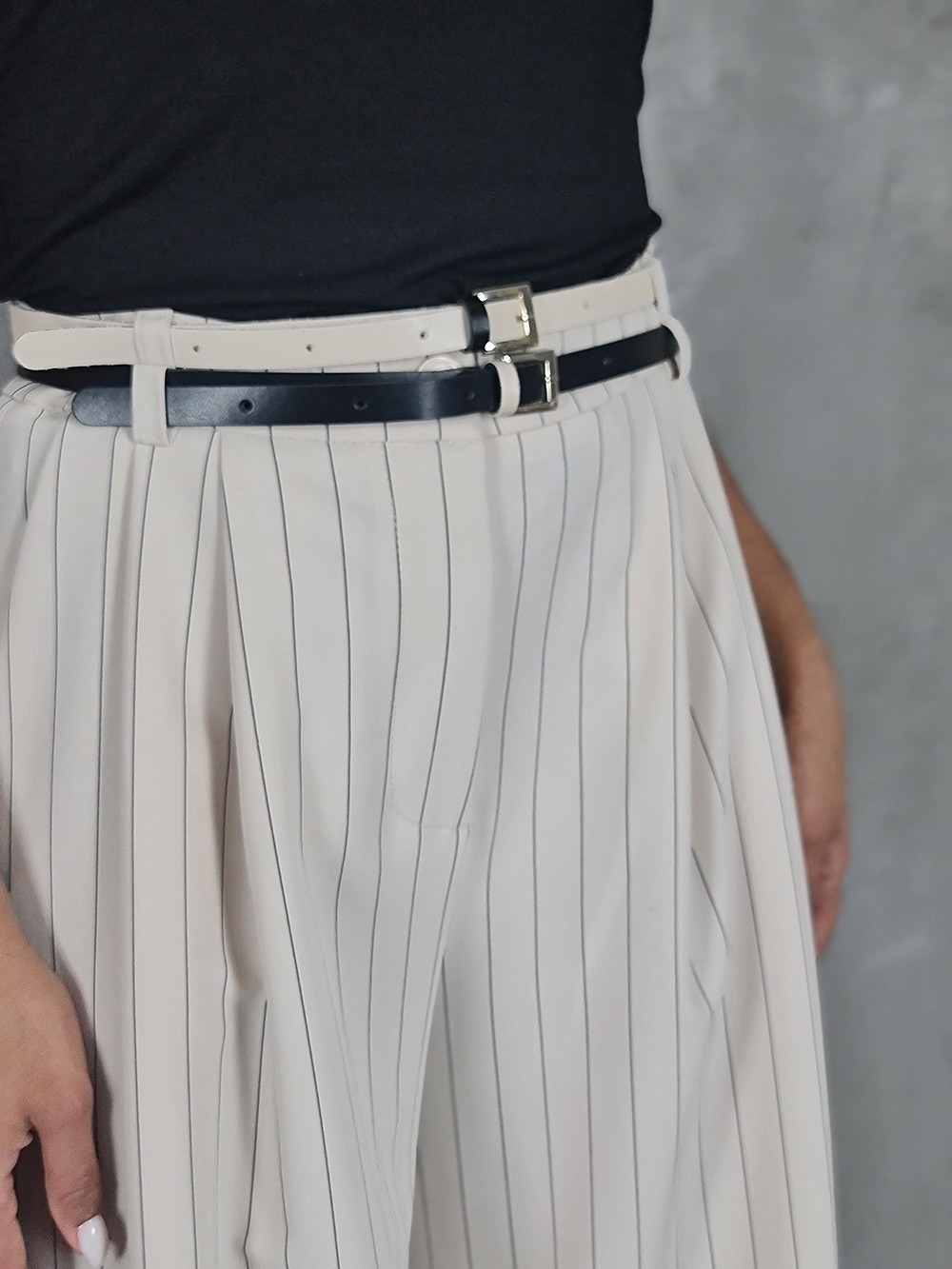 Брюки Imperial палаццо с двумя ремнями в полоску кремовые, фотография №3