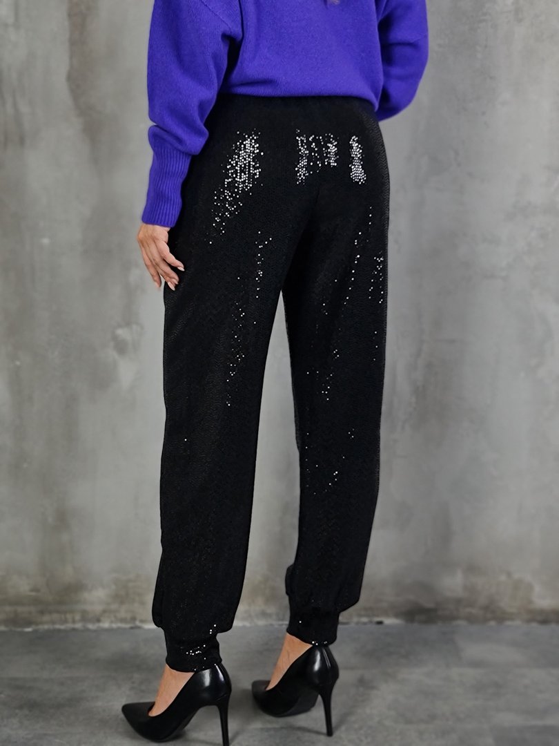 Брюки-джоггеры MIHO'S c блестящим покрытием  БЕЗ завязок чёрные, фотография №3