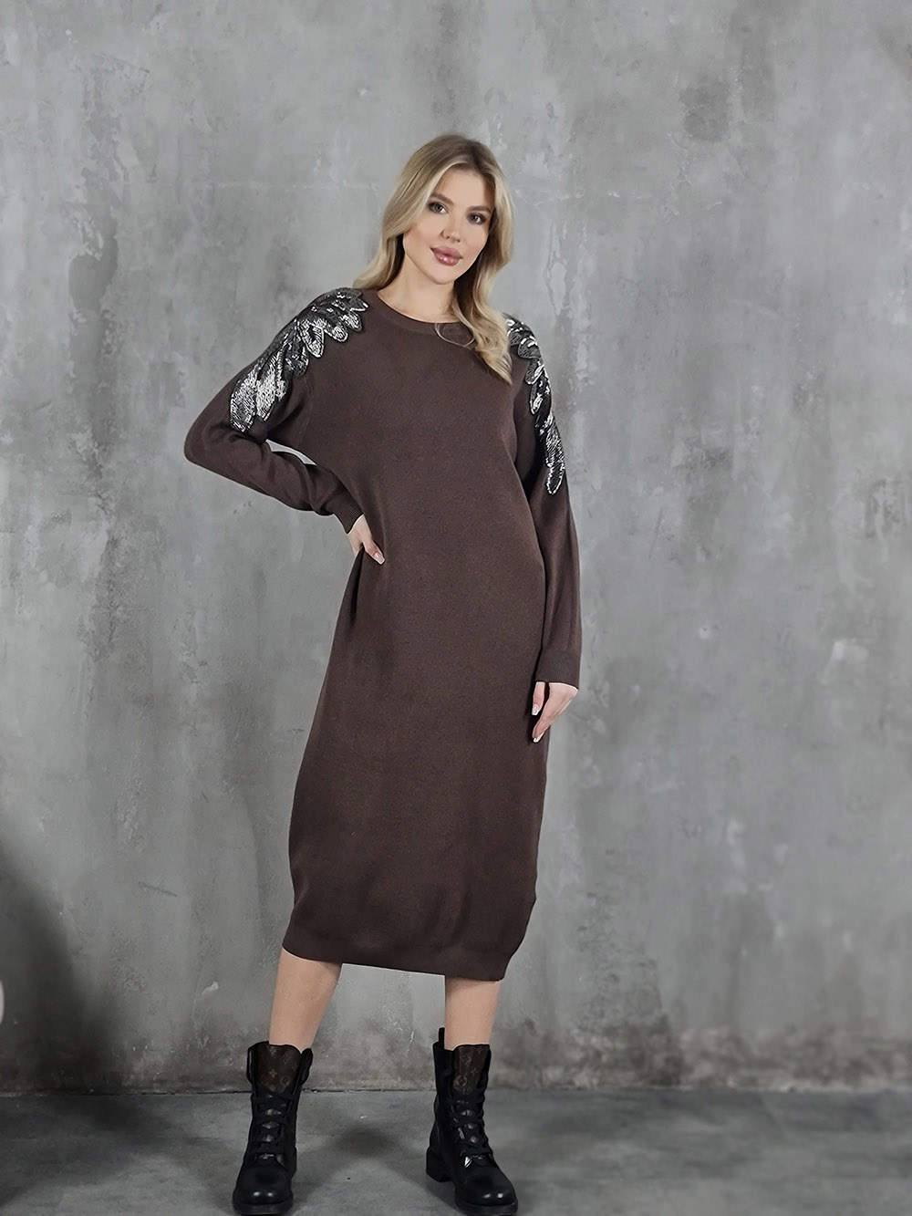 Платье ENZORIA с вышивкой шоколад , фотография №1