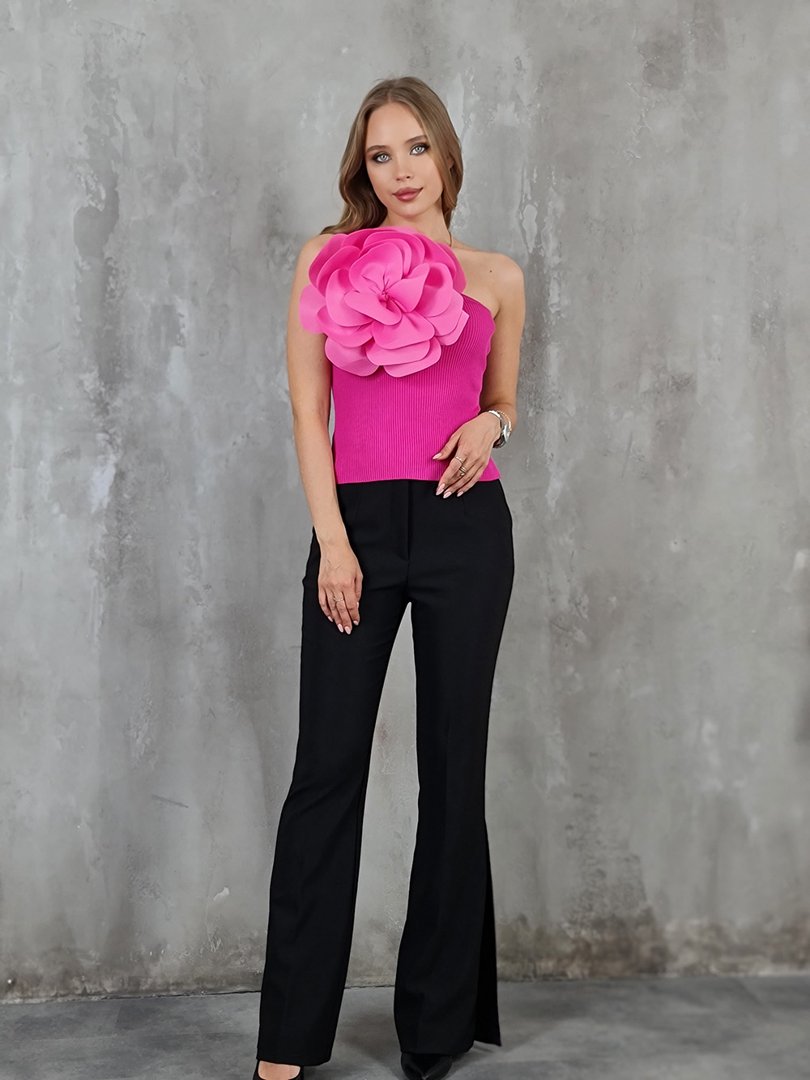 Топ GD на одно плечо с объемным цветком фуксия, фотография №4