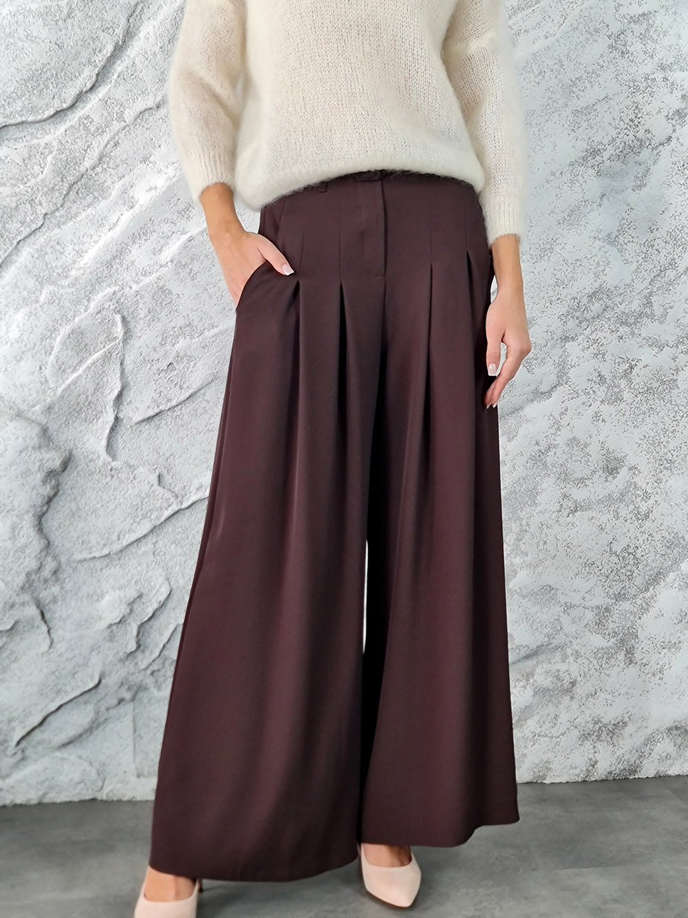 Брюки Imperial палаццо с тонким ремнем шоколад, фотография №1