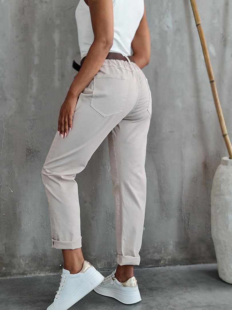 Брюки Please из ткани с коричневым ремешком кремовые, фотография №3