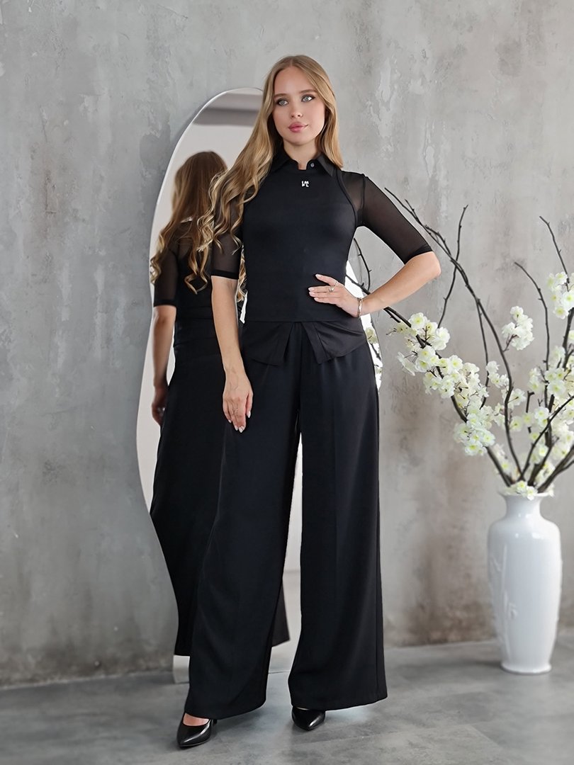 Рубашка Imperial с топом в сетку черная, фотография №2