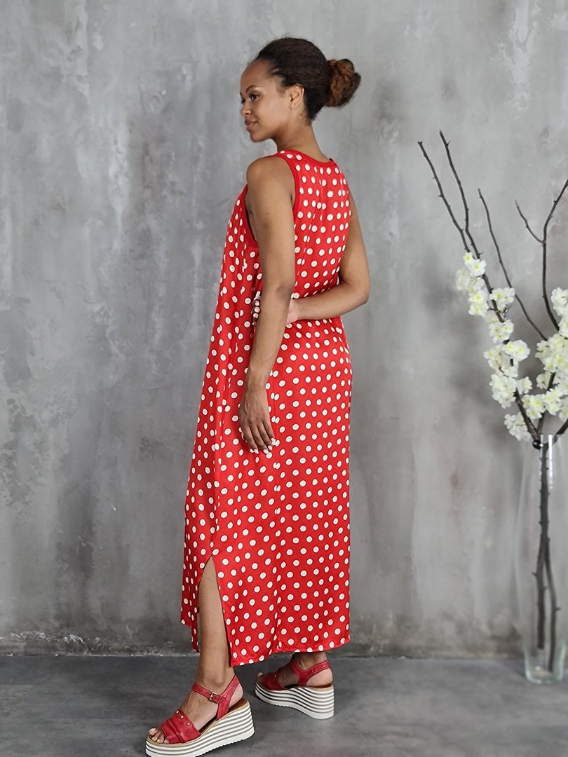 Платье STAR без рукавов в белый горох красное, фотография №3