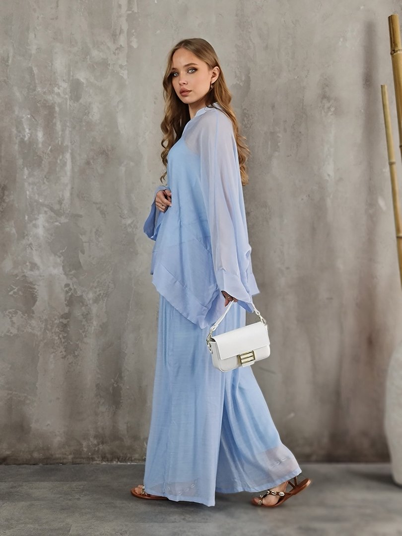 Костюм CLOTHÉ свободная рубашка с топом и брюками голубой, фотография №2