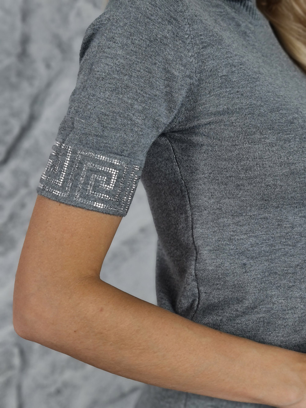 Водолазка короткий рукав  BEAUTY WOMEN со стразами серая, фотография №3
