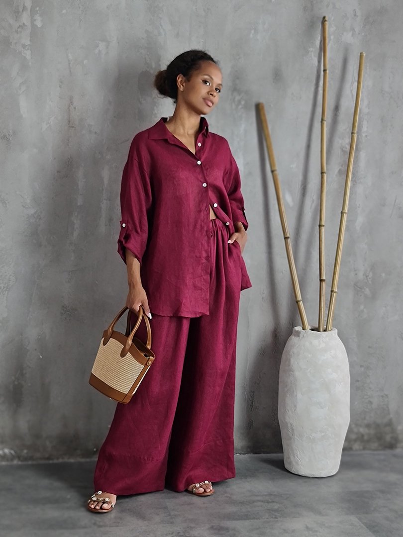 Рубашка MIHO'S льняная бордо, фотография №2