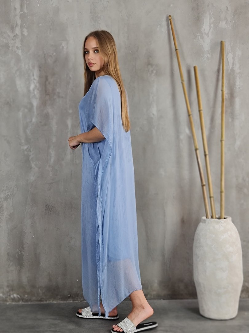 Платье Pure Seta макси шёлковое с ассиметричным подолом голубое, фотография №2