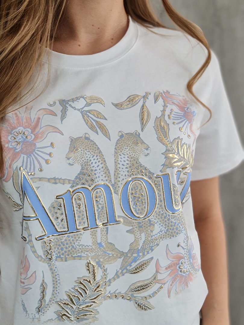 Футболка Y Two с голубой надписью AMOUR , фотография №2
