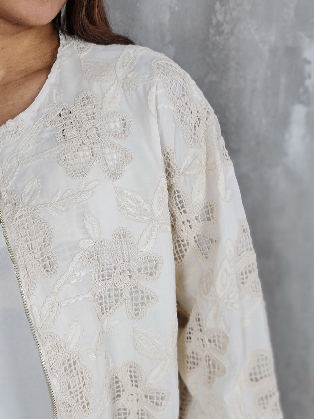 Бомбер MIHO'S с цветами сетчатыми кремовый, фотография №4