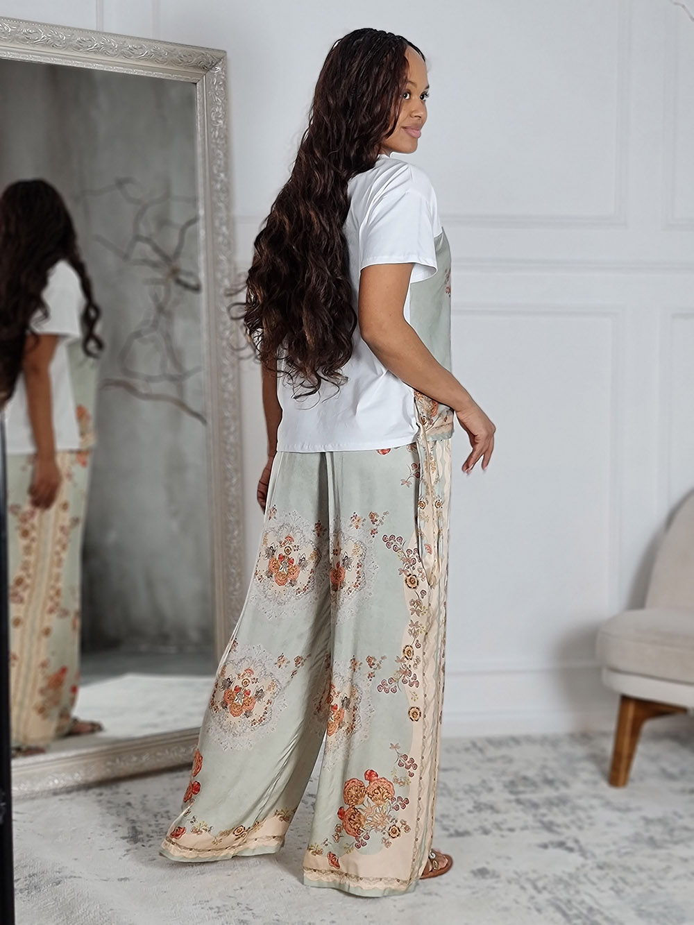 Костюм New Collection футболка и брюки атласные мятный, фотография №3