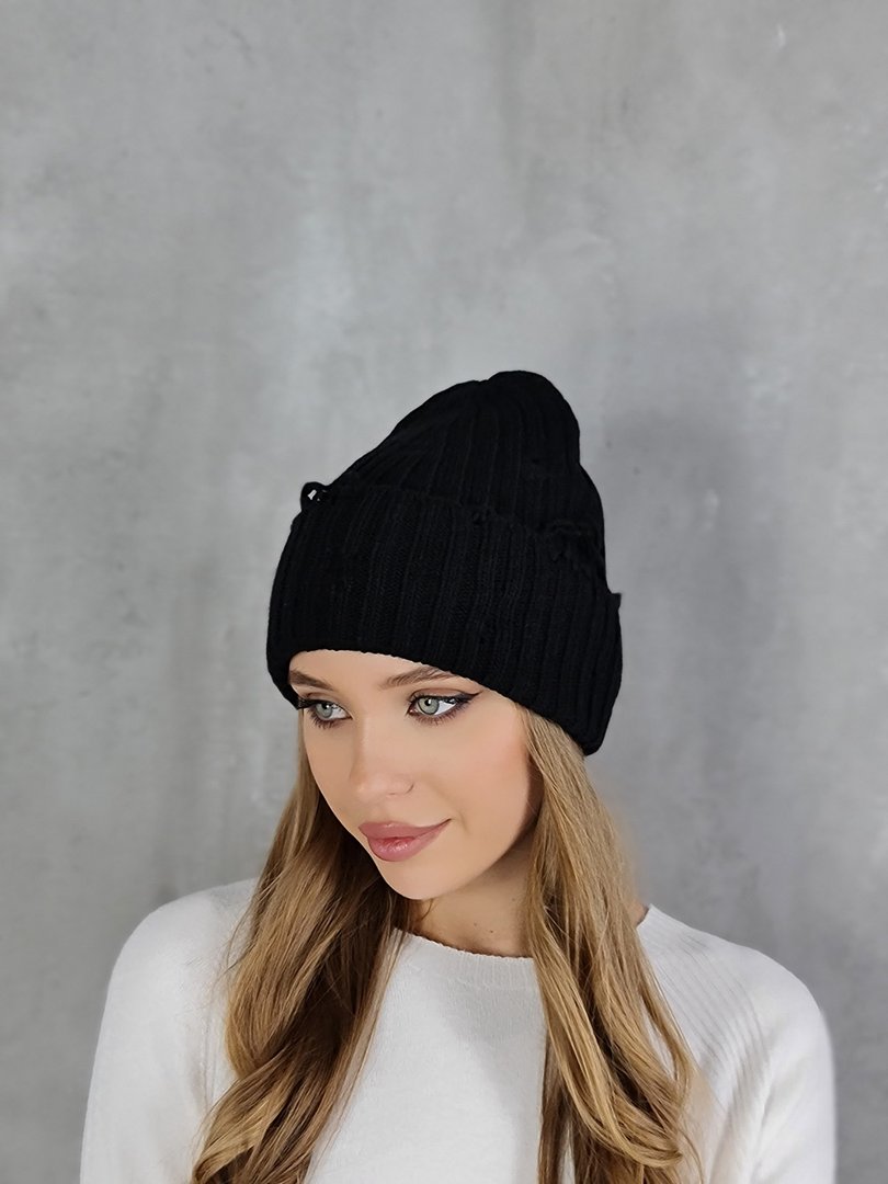 Шапка Vicolo с потёртостями чёрная , фотография №2