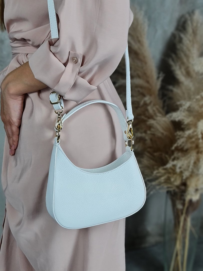 Сумка My Little Italy полумесяц маленькая с золотыми креплениями белая, фотография №4