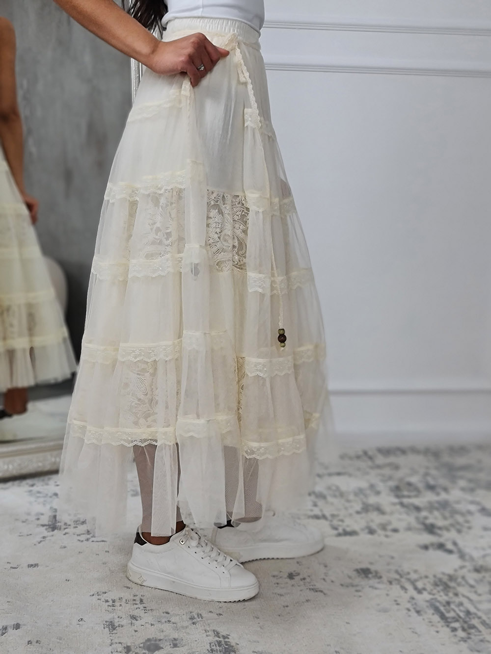 Юбка Mitica&co с кружевной накидкой на завязках молочная , фотография №4