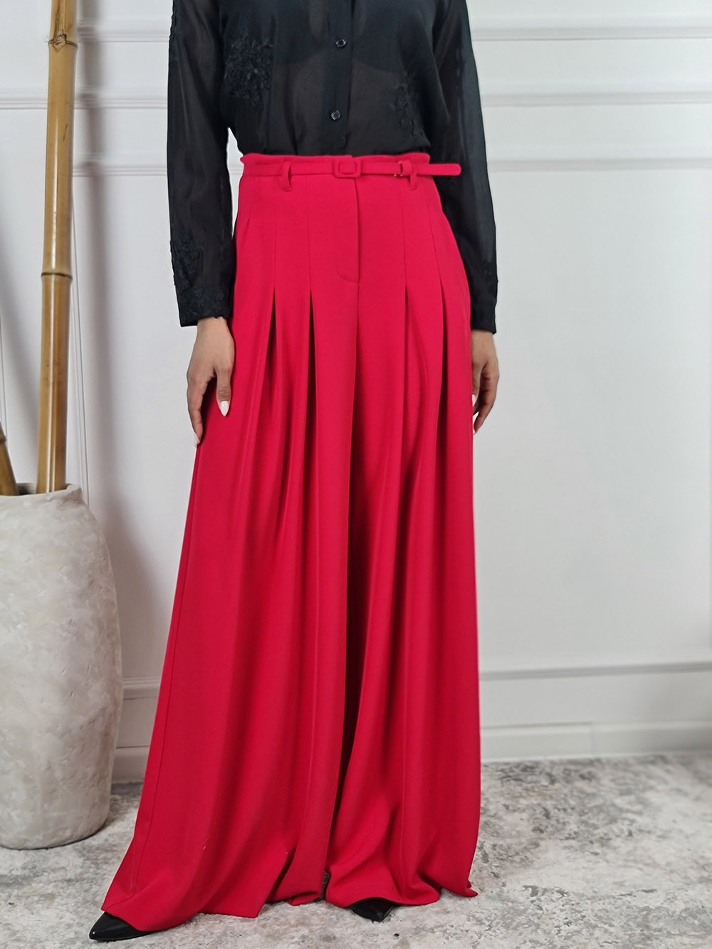Брюки Imperial палаццо с тонким ремнем красные, фотография №1
