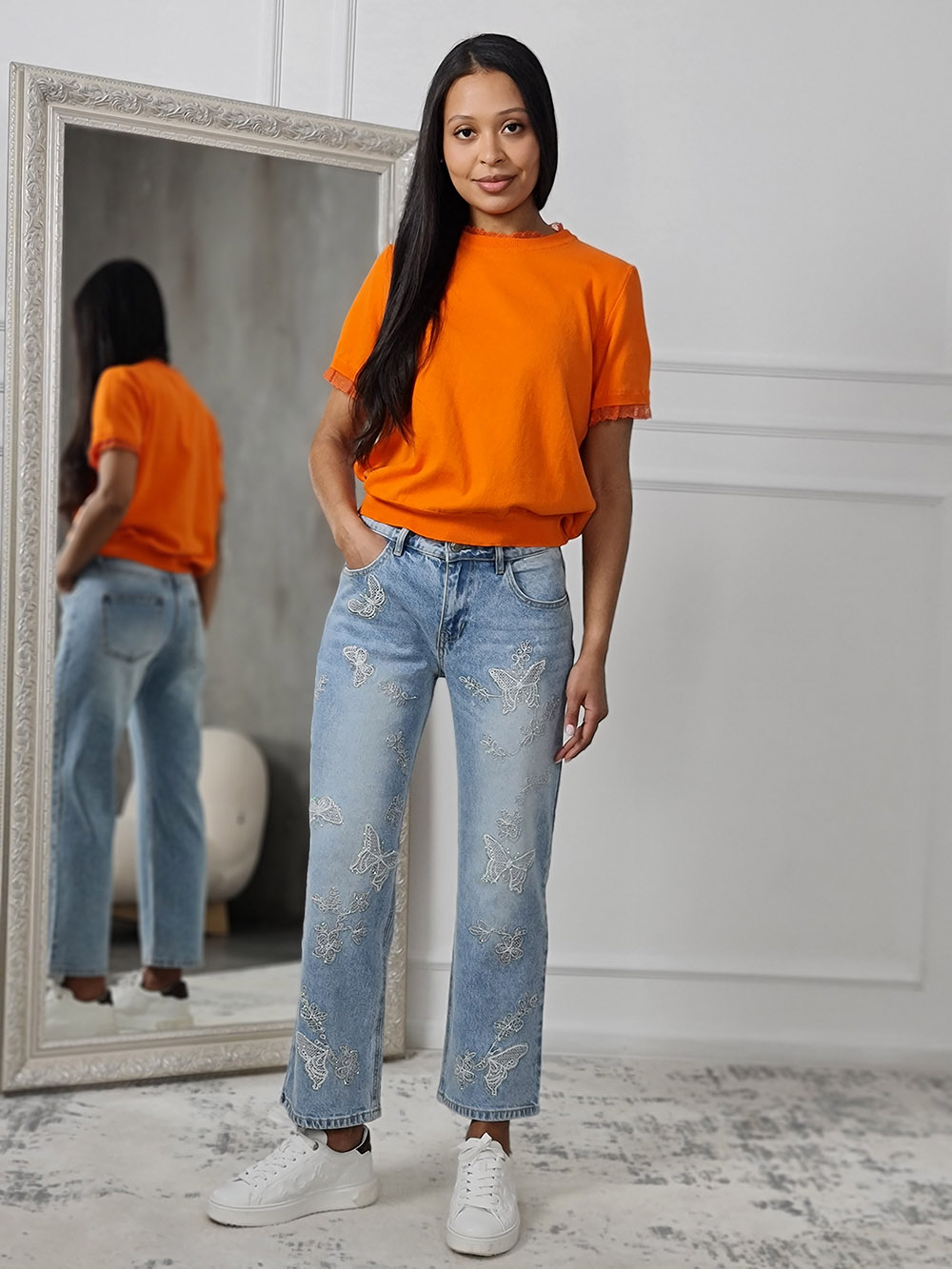 Джинсы Melly голубые со стразами бабочки, фотография №2