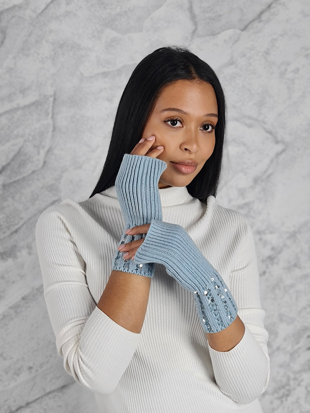 Митенки Alex Max с пайетками голубые, фотография №1