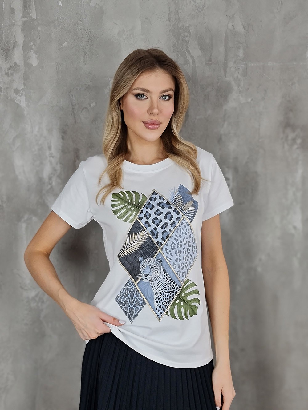 Футболка Mitica&Co. с принтом леопард белая, фотография №1