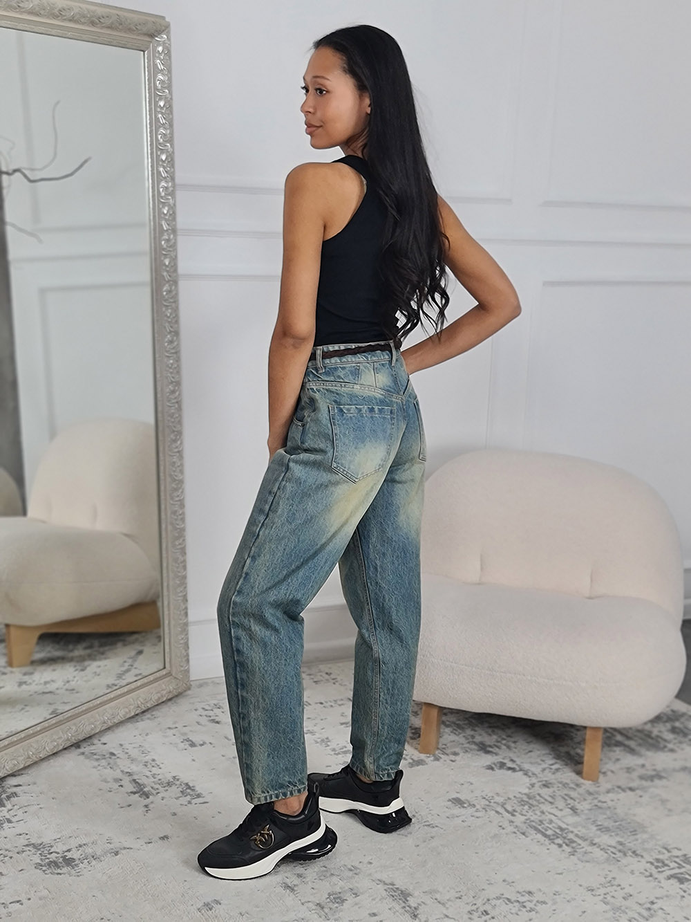 Джинсы Souvenir с шоколадным ремнем голубые , фотография №4