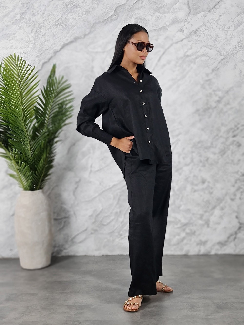 Костюм CLOTHÉ рубашка брюки лен черный, фотография №2