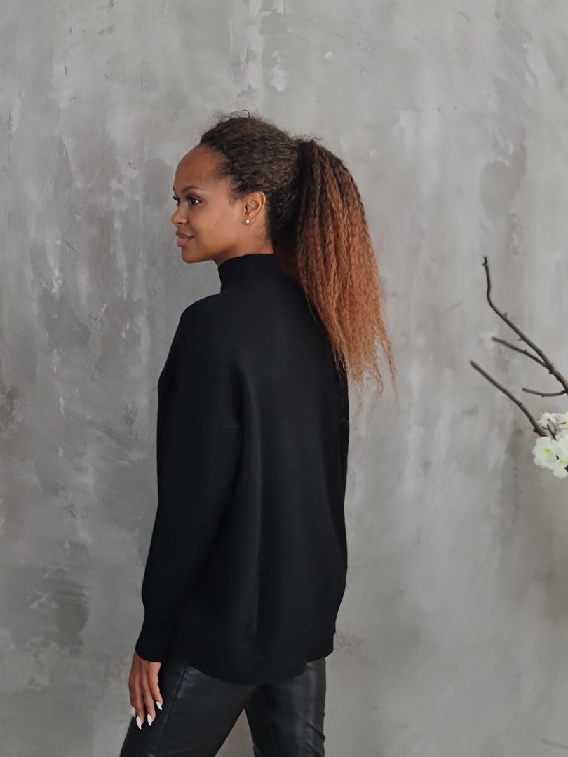 Джемпер Lara с высоким воротником в мелкий рубчик черный, фотография №2