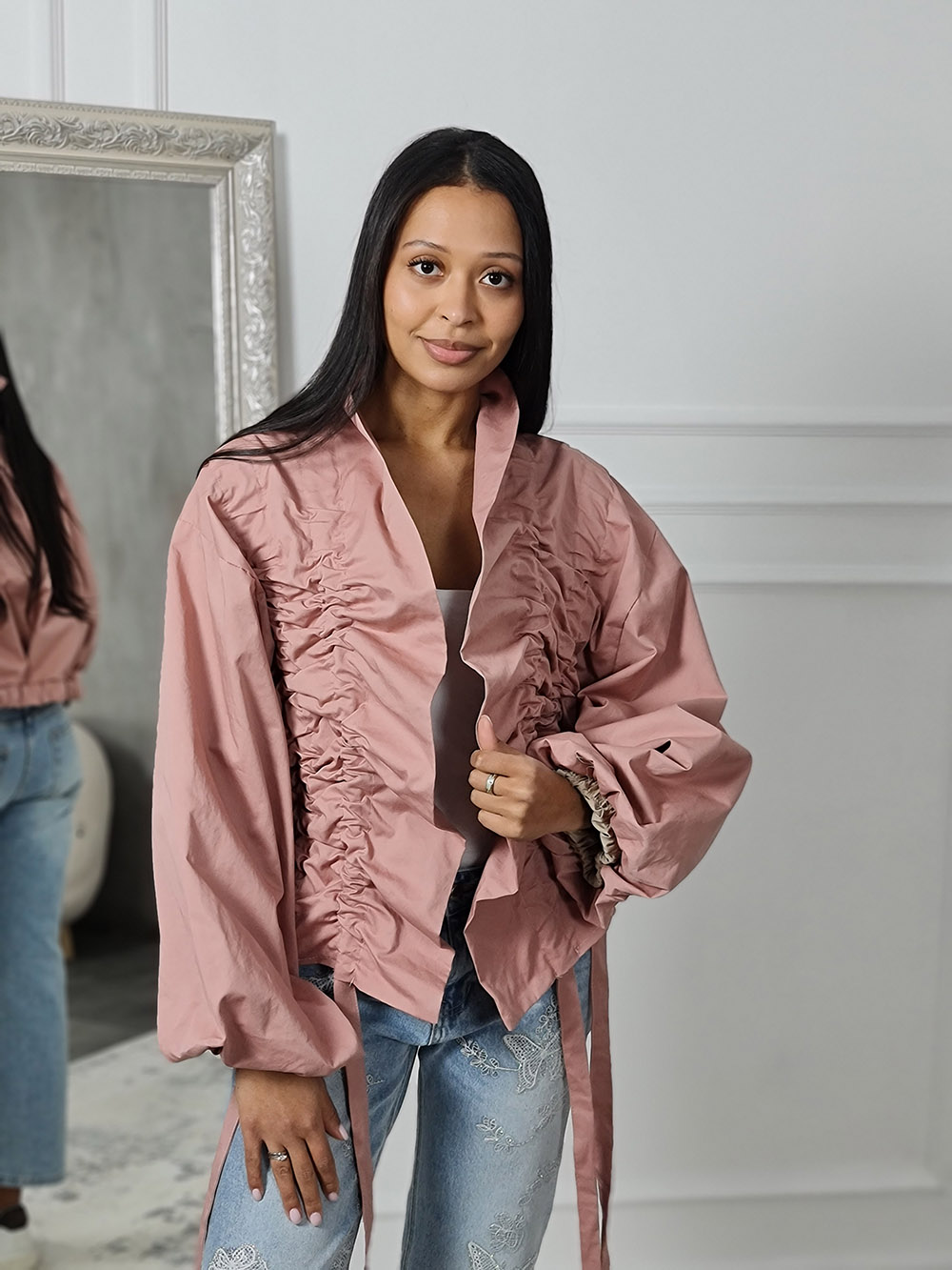 Куртка Mitica&co с жабо пыльно-розовая  , фотография №1