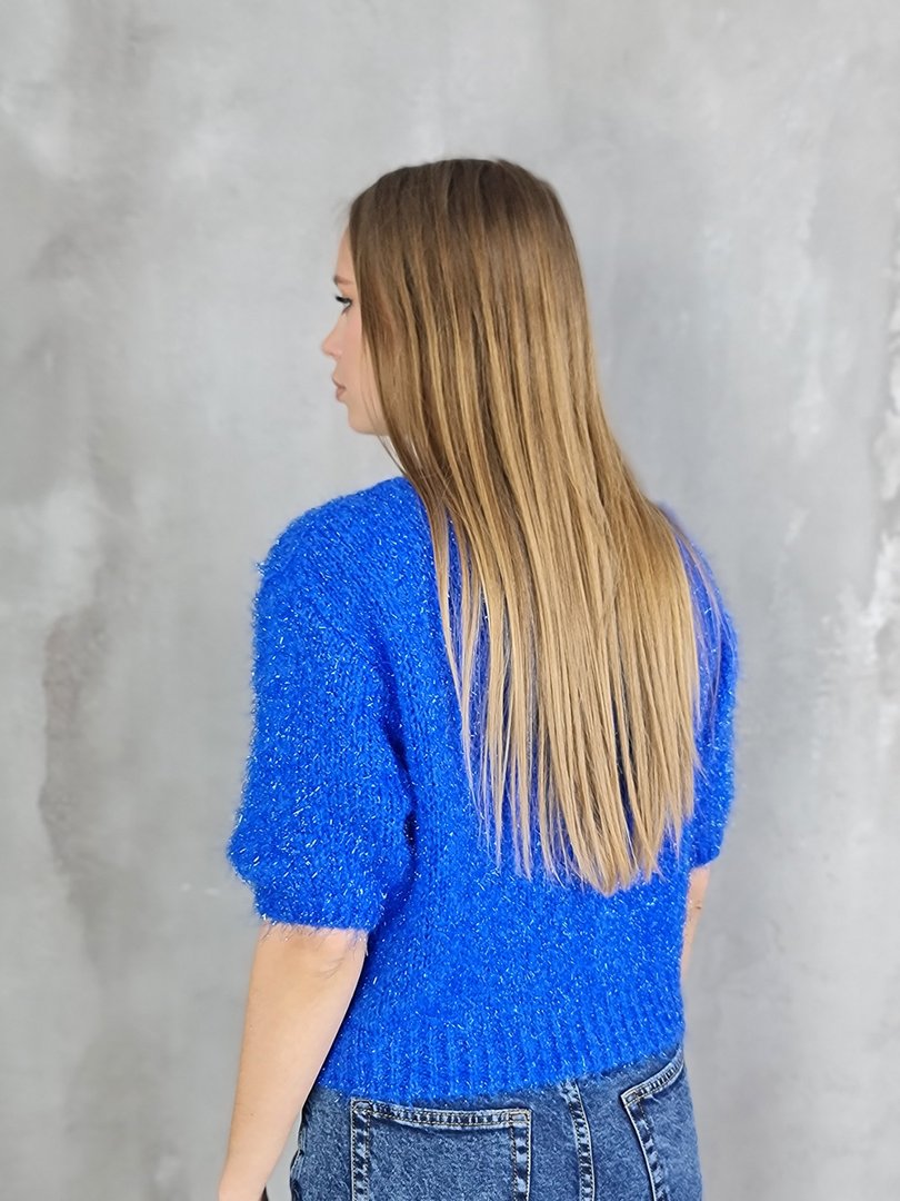 Джемпер Imperial вязаный с люрексом с коротким рукавом синий, фотография №3