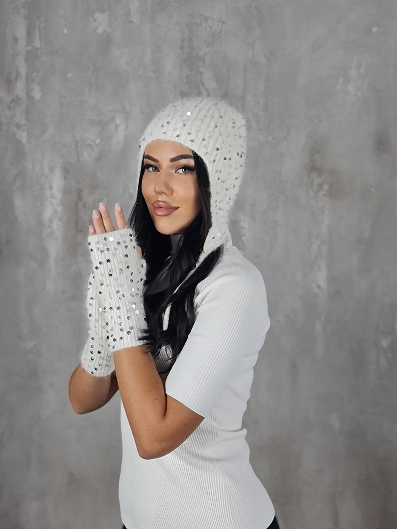 Шапка Alex Max с пайетками белая, фотография №2