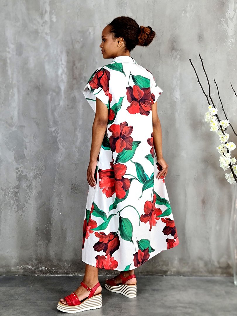 Платье STAR с красными цветами белое, фотография №2