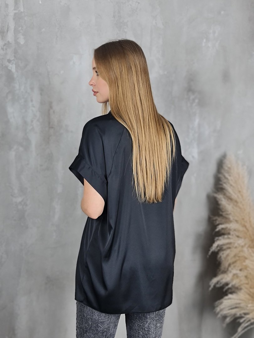 Блузка Imperial с коротким рукавом атласная черная, фотография №2