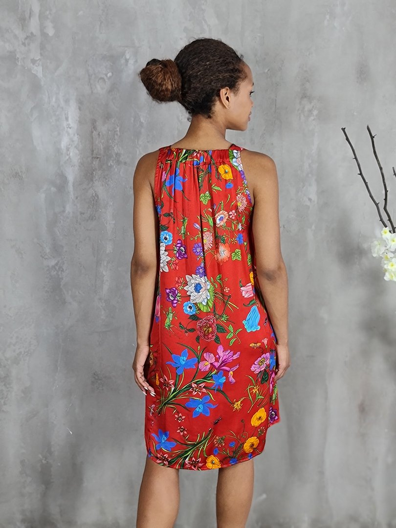 Платье STAR с резинкой на спине и цветочным принтом красное, фотография №2