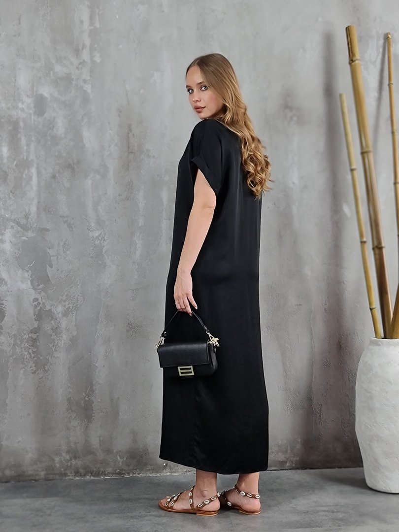 Платье CLOTHÉ с запáхом атласное черное, фотография №3