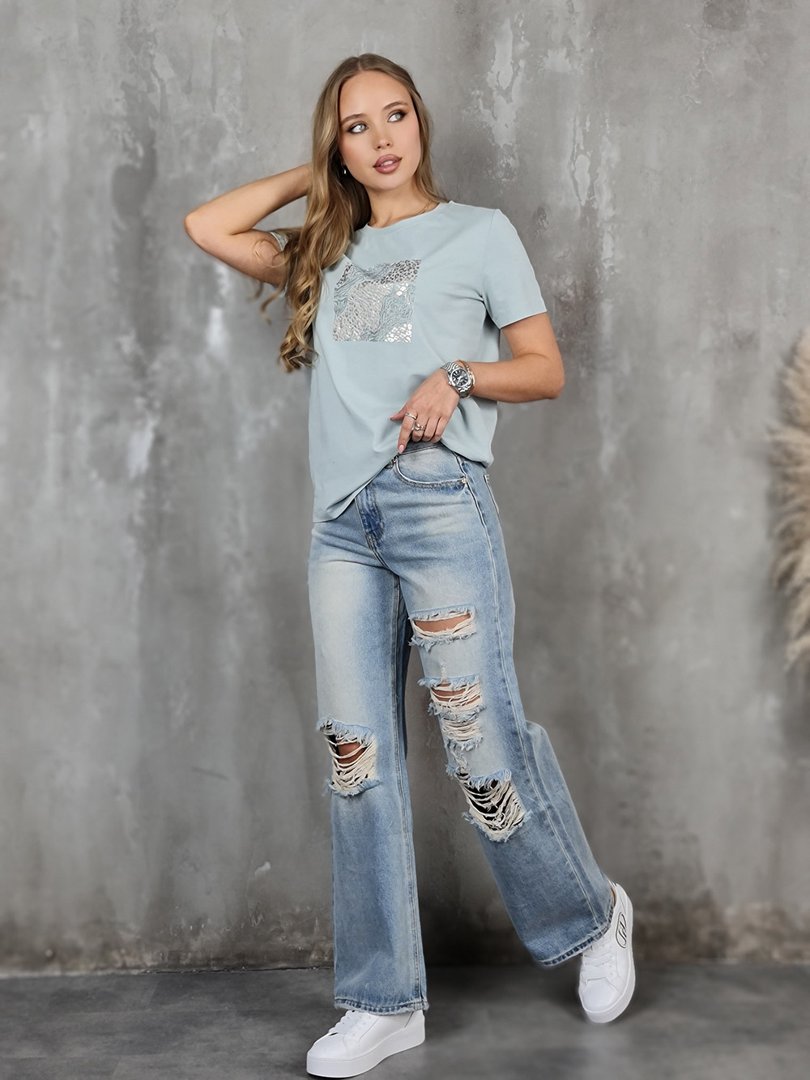 Футболка li.fe style с леопард принтом мята, фотография №4