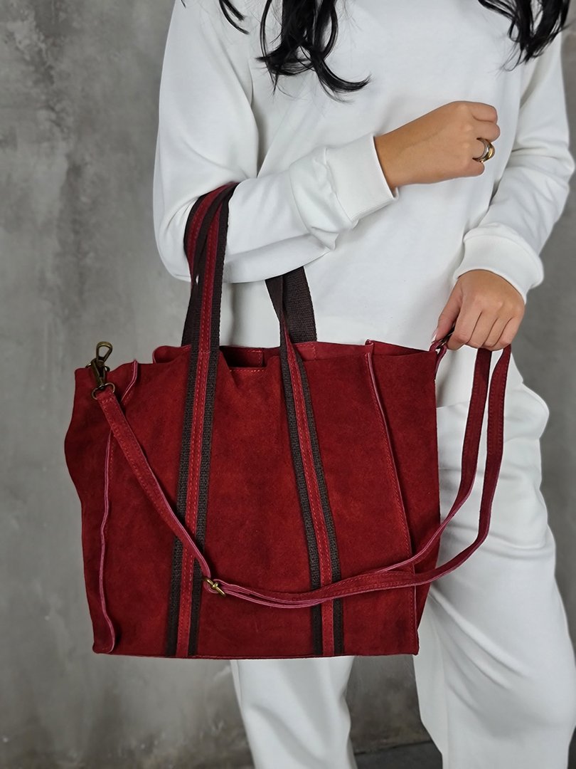 Сумка-шоппер нат.замша бордо , фотография №3