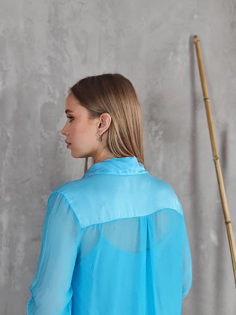 Платье-рубашка Pura Seta шёлковое лазурное, фотография №4