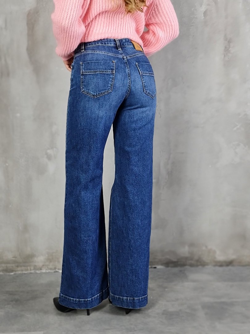 Джинсы Maryley клёш с золотыми пуговицами синие, фотография №3