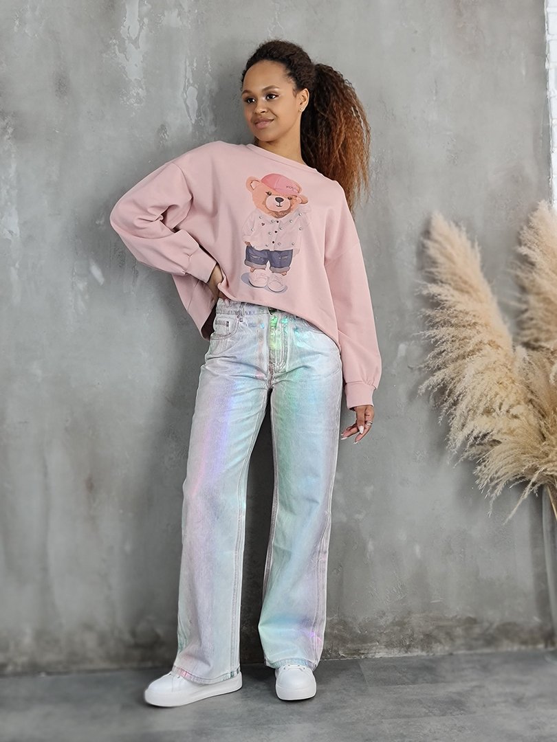 Джинсы Miss Bonbon с радужным напылением прямые белые, фотография №2