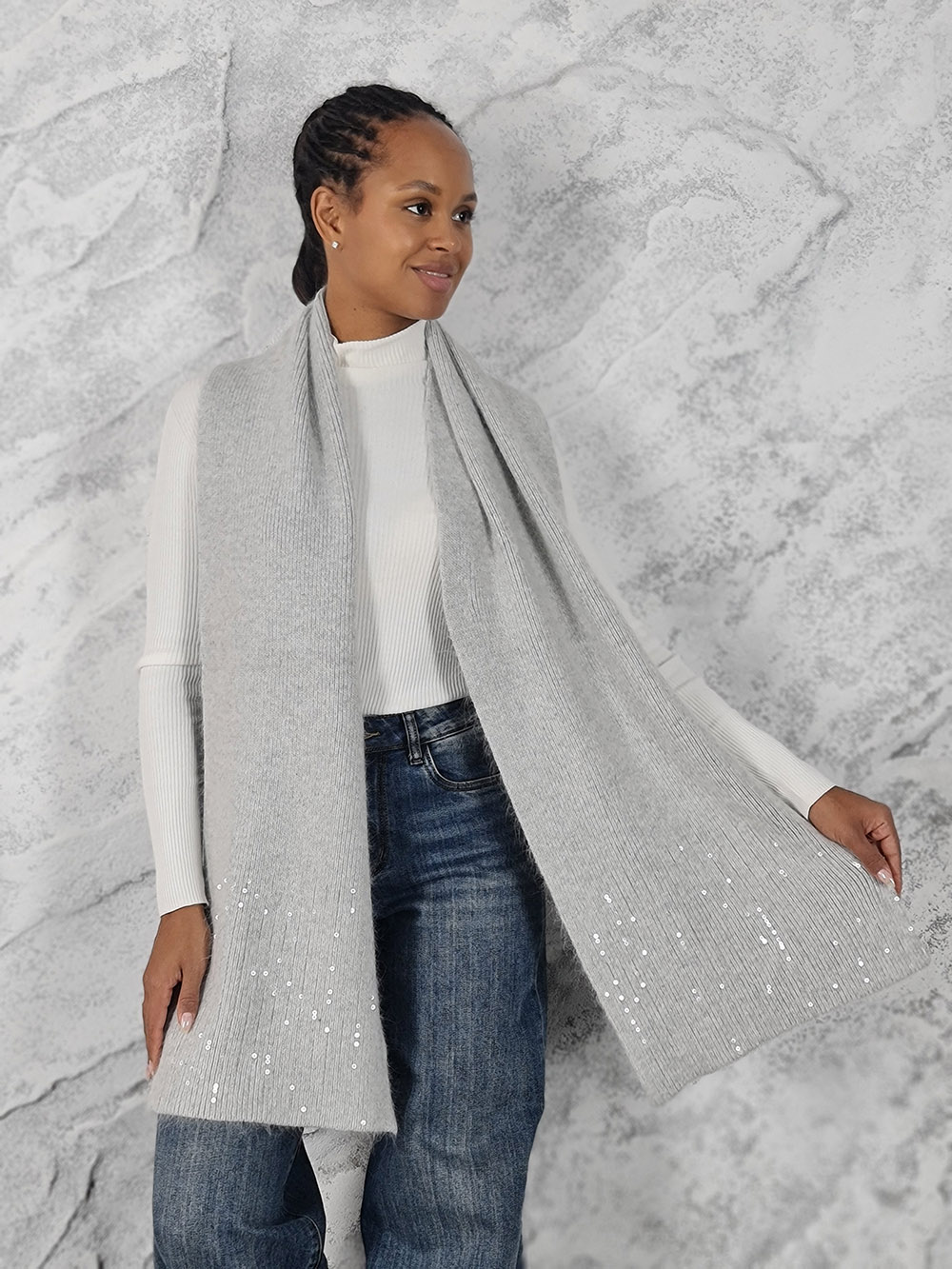 Шарф Alex Max с пайетками светло-серый, фотография №1