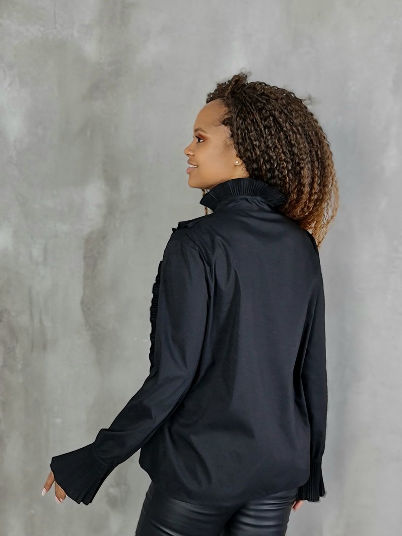 Рубашка MIHO'S с гофрированным воротиником и манжетами чёрная, фотография №3