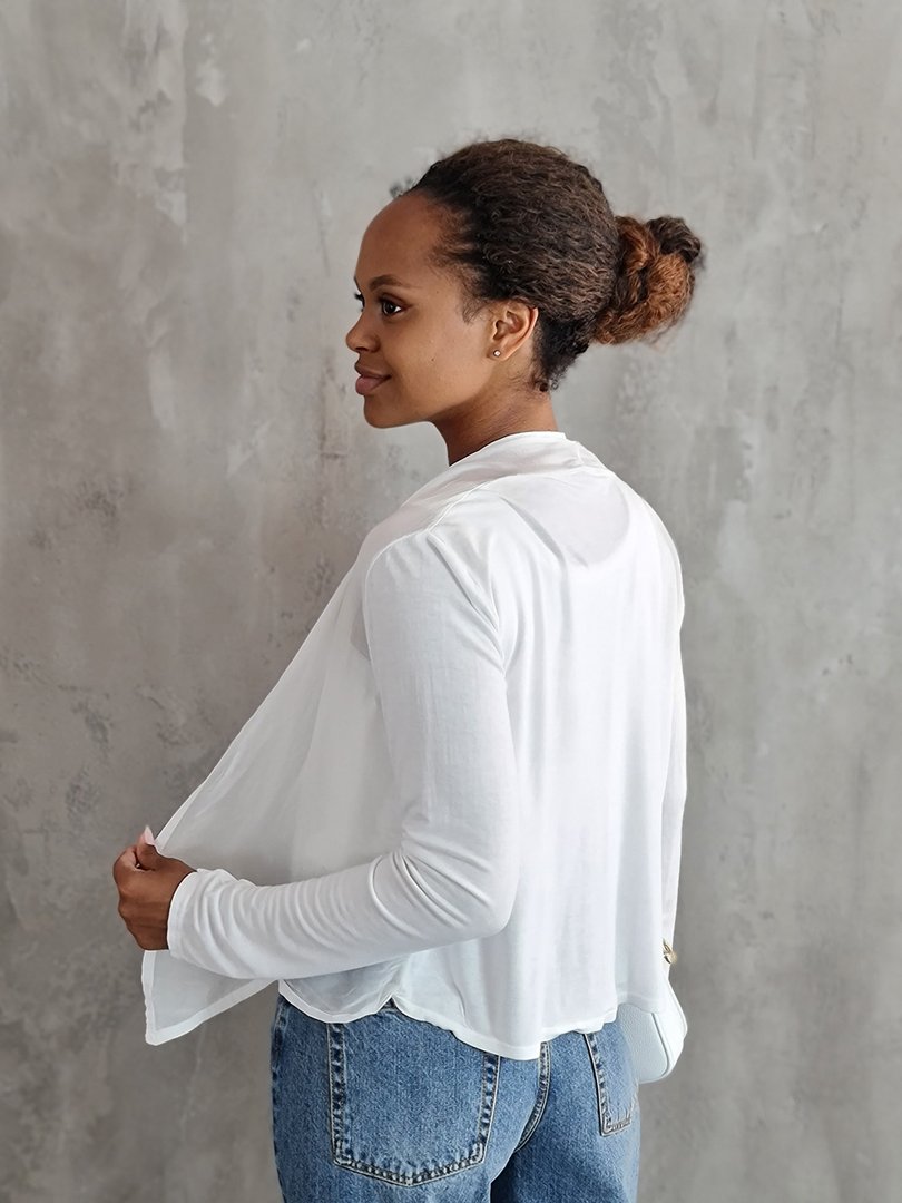 Кардиган Silk New укороченный с прозрачными вставками белый, фотография №2