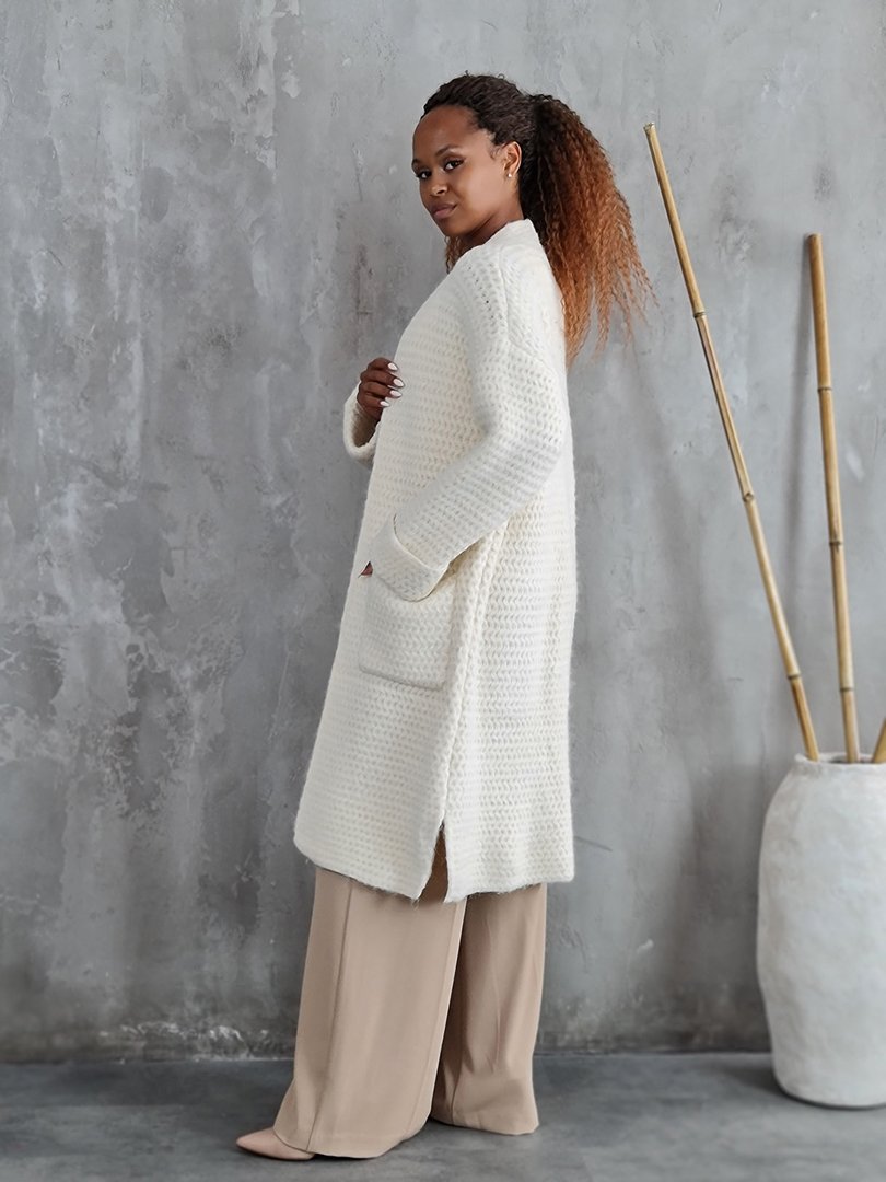 Кардиган Lara удлиненный вязаный молочный, фотография №3